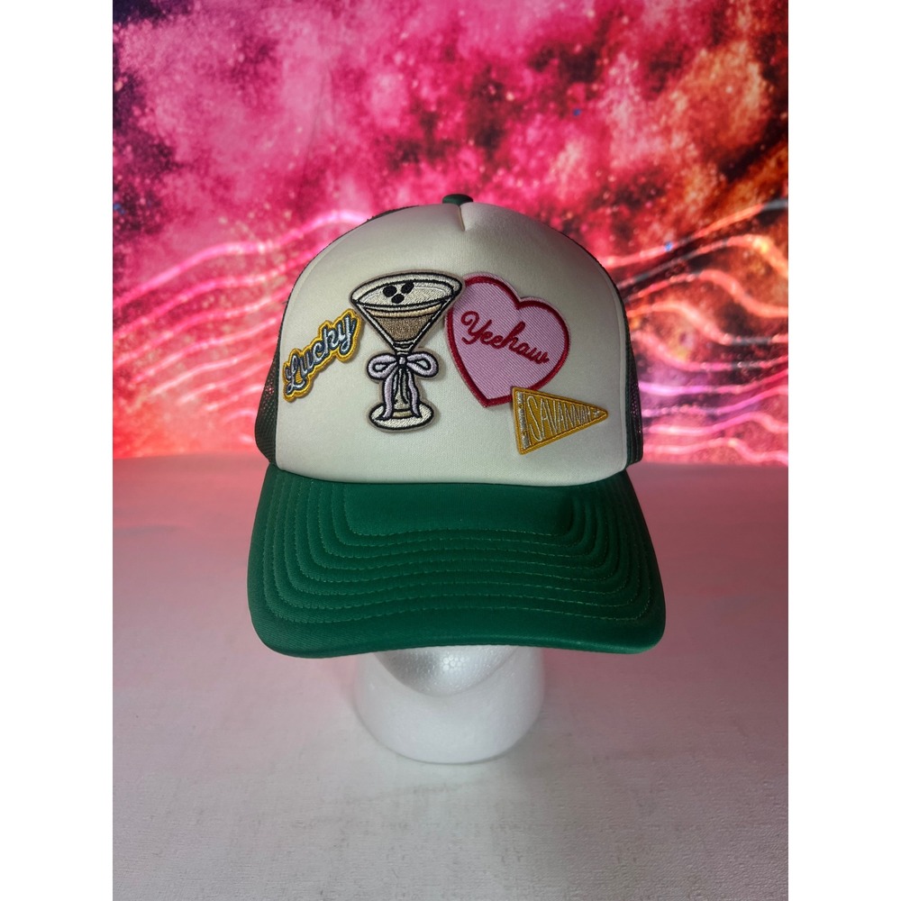 Mess Hall Yeehaw Martini Savannah Patch Trucker Hat Green White Snapback Cap